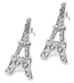 Silver Tone Mini Sparkling Crystal Eiffel Tower Paris France Theme Stud Earrings Fashion Jewelry