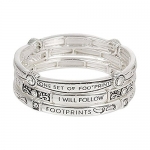 Heirloom Finds Footprints Prayer Stretch Bracelet Stack Trio Silver Tone with Crystals