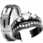 His and Hers Titanium and BLACK Stainless Steel Wedding Ring Set (Size Men's 11 Women's 10)