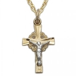 5/8 10k Gold Filled 2-tone Filigree Crucifix Necklace on 18 Chain