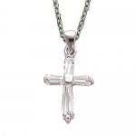 5/8 Sterling Silver Baguette Cross Necklace with Crystal Cubic Zirconia Stone on 18 Chain