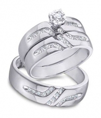 0.28 cttw 10k White Gold Diamond Trio Wedding Rings For Him and Her 3 Piece Wedding Ring Set (Sizes 3-11)
