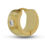 SuperJeweler STE9 Mens 7 Mm Brushed Gold Tone Stainless Steel Single Hoop Huggie Earring With Cubic Zirconia Accents