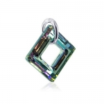 Sterling Silver Square Vitrial Crystal 0.8 inch Long Dangle Pendant Charm Made with Swarovski Elements