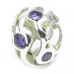 Queenberry Sterling Silver Purple Cubic Zirconia February Birthstone Wave European Style Bead Charm