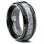 9MM Black Titanium Men's Wedding Band Ring with Wide Gray Carbon Fiber Inlay, Comfort Fit Size 8.5