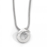 Sterling Silver Round Open Circle Pendant with top Diamonds 18'' Snake Chain Lobster Claw