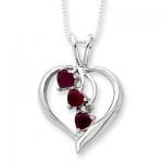 Sterling Silver Heart with True Cascading Rubies Necklace with 18 inch Sterling Silver chain