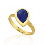 18K Gold-Plated Rims Faceted Blue Lapis Gemstone Ring