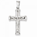 14K White Gold Reversible Crucifix Cross Pendant