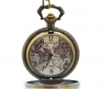Pocket Watch Large Antique Style Old World Map Bronze Necklace Pendant 32 Chain