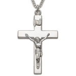 1 3/4 Sterling Silver Crucifix Necklace with Our Lords Prayer Stamped on Back on 24 Chain