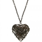 Wire Wrapped Heart Pendant Necklace, in Hematite