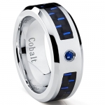 Cobalt Men's Wedding Band Ring W/ Black and Blue Carbon Fiber Inlay and 0.05 Carat Blue Sapphire SZ 7