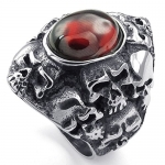 KONOV Jewelry Mens Cubic Zirconia Stainless Steel Ring, Gothic Skull, Red Silver, Size 7