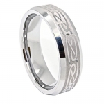 8mm Silver-colored Tungsten Band with Laser Etched Celtic Design Wedding Band Size 4