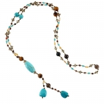 Genuine Turquoise Gemstones and Crystal Beaded Y Drop Long Necklace, 26 inches