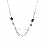 Extra Long Hanging Multi Strands Dark Purple Beaded Fashion Necklace with Yellow Gold Plated Chain - 48