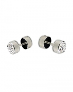 Clear Crystals Illusion Tunnel Silver-tone Stainless Steel Plug Unisex Earrings 8mm