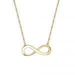 14K Solid Yellow Gold High Polished Eternal Infinity Charm Necklace with Rolo Link Chain - 16 inches