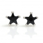GemGem Jewelry Rhodium Plated Black Star CZ 6mm Stud Earrings