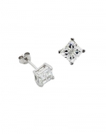 Square Invisible Cut Clear CZ Basket Set Sterling Silver Stud Earrings 4mm