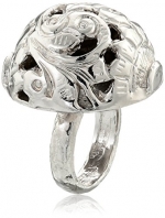 Devon Leigh Bold Silver Rhodium Dipped Carved Ball Ring, Size 7