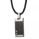 Elegant Stainless Steel Cubic Zirconia Mens Pendant Cz Necklace by RnBJewellery (Silver Black)