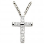 5/8 Sterling Silver Cross Necklace with Crystal Cubic Zirconia Stones on 16 Chain