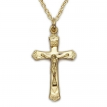 1 1/8 24K Gold Over Sterling Silver Crucifix Necklace in a Budded Ends Design on 18 Chain