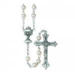 18 Inch First Communion Rosary With 5 Millimeter White Glass Beads.