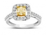 SuperJeweler H121301 z9 1Ct Cushion Cut Canary Yellow Diamond Halo Engagement Ring Crafted In Solid 14 Karat White Gold Size - 9