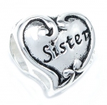 Queenberry Sterling Silver Sister Love Heart Family Bead For European Charm Bracelets