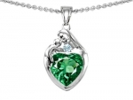 Star K Loving Mother Child Family Pendant Heart-Shape 8mm Simulated Emerald