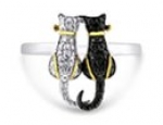 SuperJeweler H051349SS BD z8.5 Two Tone Black Diamond Cat Ring Crafted In Solid Sterling Silver Size - 8.5
