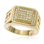 Men's Gold Filled Cubic Zirconia Curved Layered Square Ring Sizes 9-12 (9)
