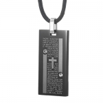 Stunning Steel Dogtag Cz Prayer Cross Pendant Necklace Black