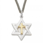 7/8 Sterling Silver 2-Tone Star of David/Cross Necklace on 24 Chain
