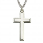 1 1/4 Sterling Silver Engraved Men's Cross on 24 Rhodium Finish Stainless Steel Chain. Gift Boxed