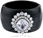 CZ by Kenneth Jay Lane 75cttw Multi-Cubic Zirconia Overstated Cushion Bangle Black Bracelet, 75 CTTW
