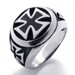 KONOV Jewelry Mens Ring, Vintage Stainless Steel Iron Cross Band, Silver Black, Size 12