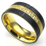 KONOV Jewelry Mens Cubic Zirconia Stainless Steel Ring, Classic Wedding Band, Gold Black, Size 9