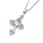 Rhodium Plated Sterling Silver Cubic Zirconia CZ Small Cross Designer Charm Pendant Necklace