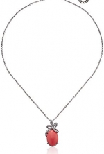 CZ by Kenneth Jay Lane 2cttw Multi-Cubic Zirconia Pendant Pave Bow with Cab Coral Chain Necklace, 2 CTTW