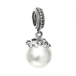 .925 Sterling Silver White Simulated Seashell Pearl Dangle Pendant Bead for European Charm Bracelets