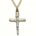 3/414k Gold Plating Over Sterling Silver 2-tone Nail Crucifix Necklace on 18 Chain