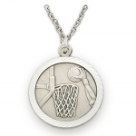 Sterling Silver 3/4 Round Basketball Medal with St. Christopher on the Back on 20 Chain