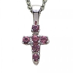 3/8 Sterling Silver Cross Necklace with Set Amethyst Cubic Zirconia Stones on 16 Chain