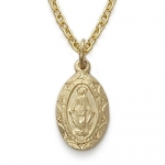 10k Gold Filled 1/2 Oval Engraved Miraculous Medal on 18 Chain