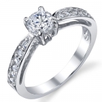 Sterling Silver 925 Wedding Engagement Ring with .50 Carat Round Cubic Zirconia Size 6